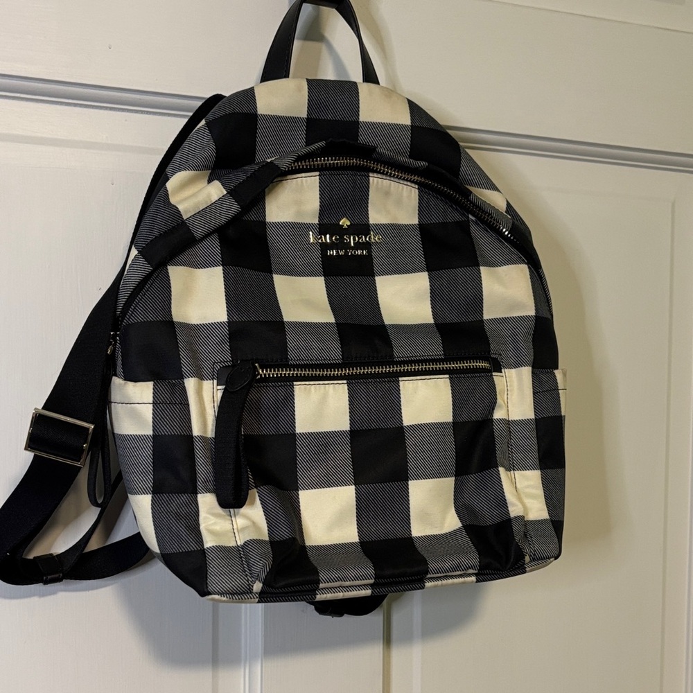 Kate Spade Black and Cream Checkered Backpack